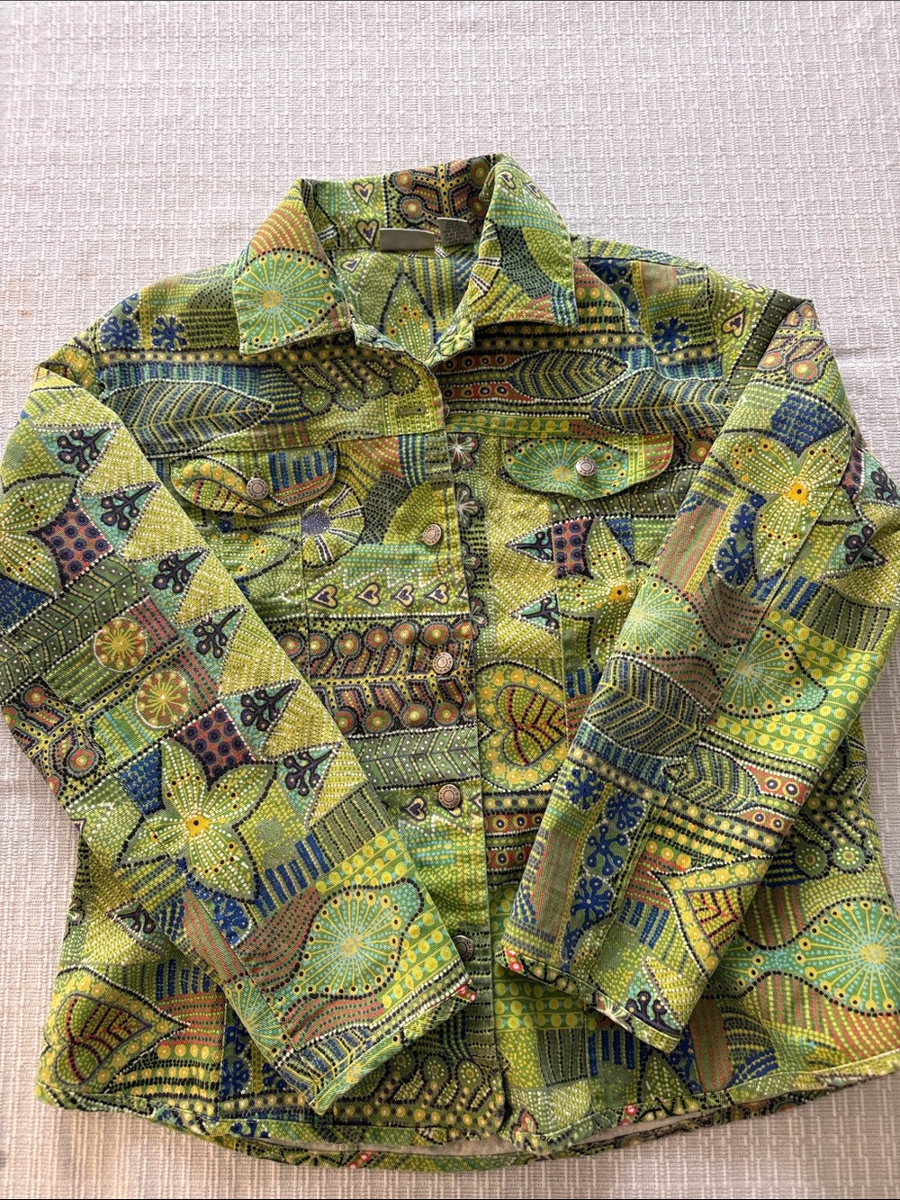 Chico's Lime Green Multicolor Geometric Print Button-Up Blazer